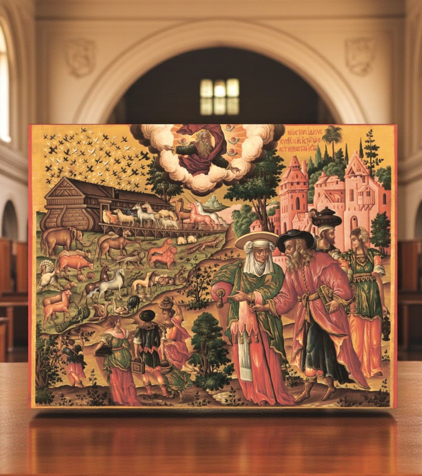 Icon of Noah’s Ark with unicorns by Theodore Poulakis, 17th century Orthodox art