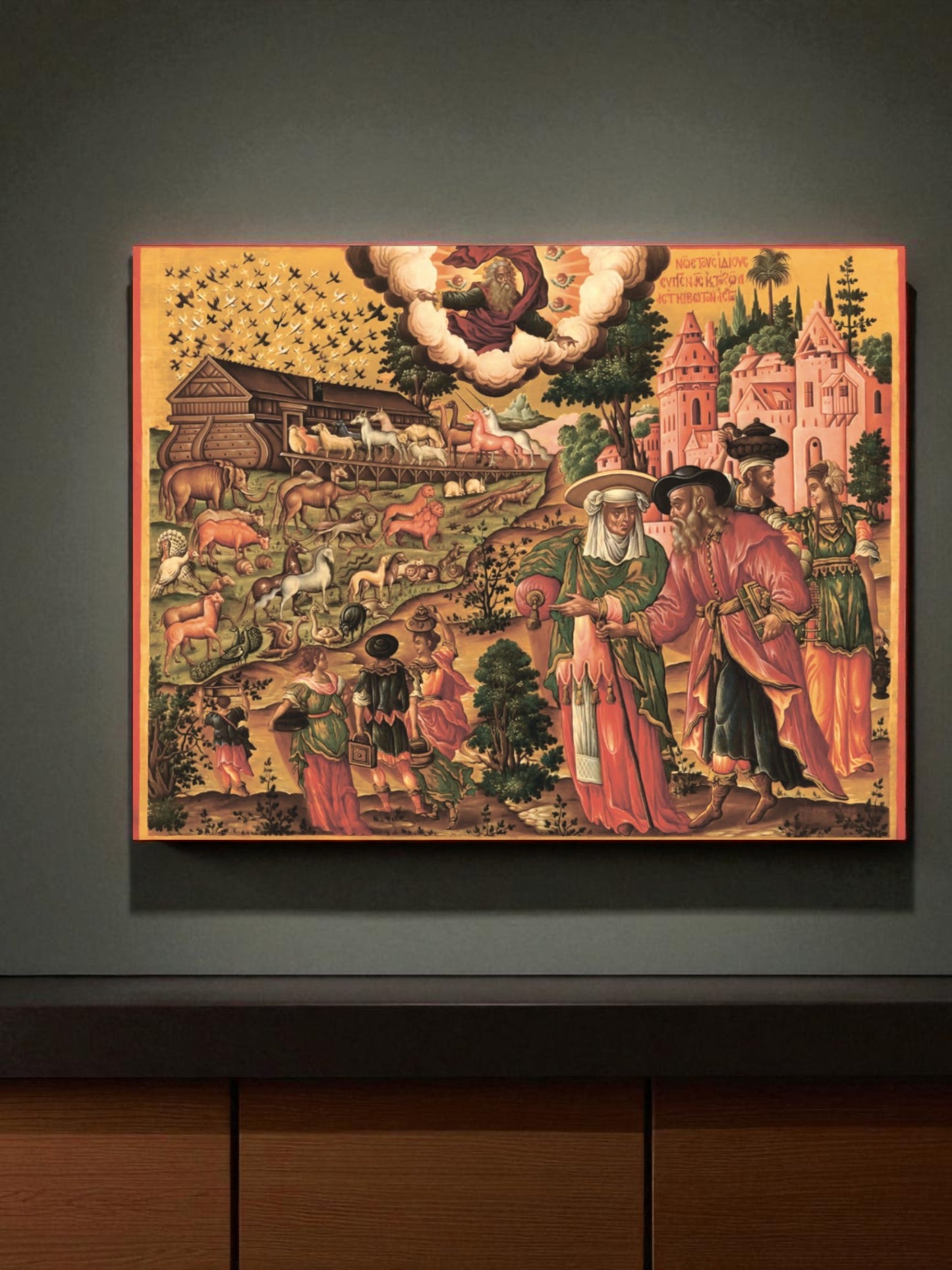 Orthodox Christian icon of Noah’s Ark with animals entering the Ark