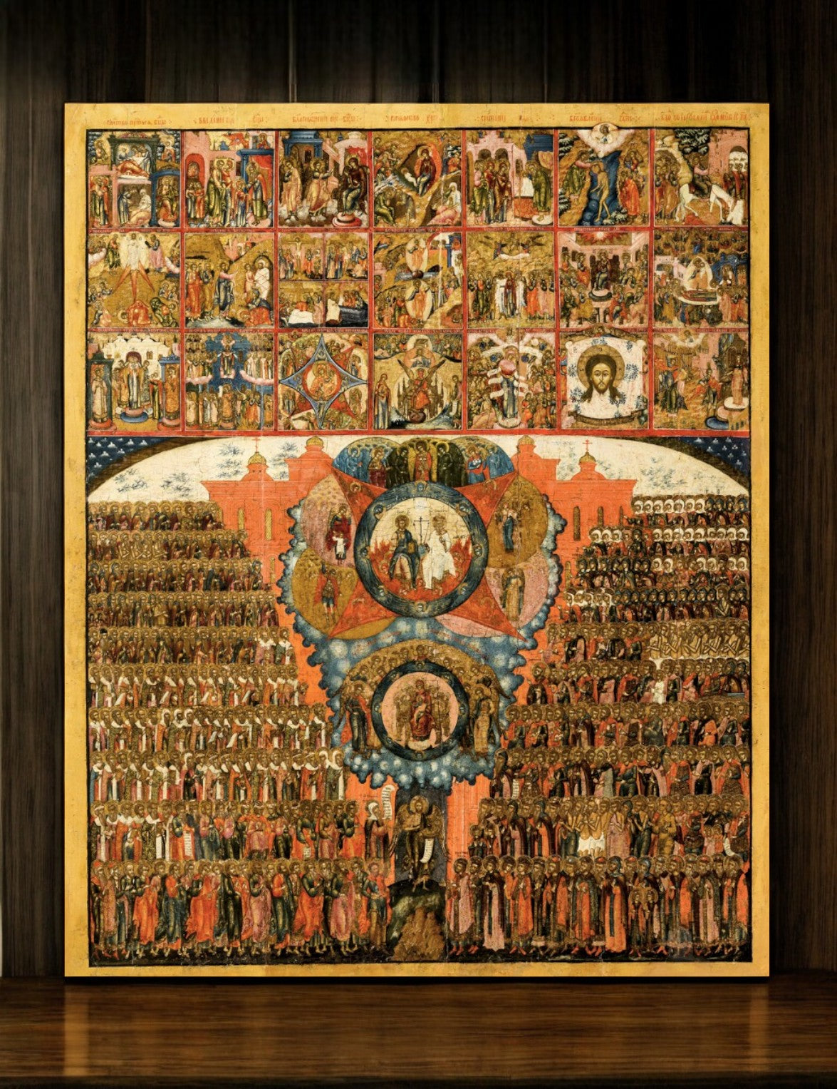 Synaxis of All Saints with Gospel Feasts Orthodox Wooden Icon