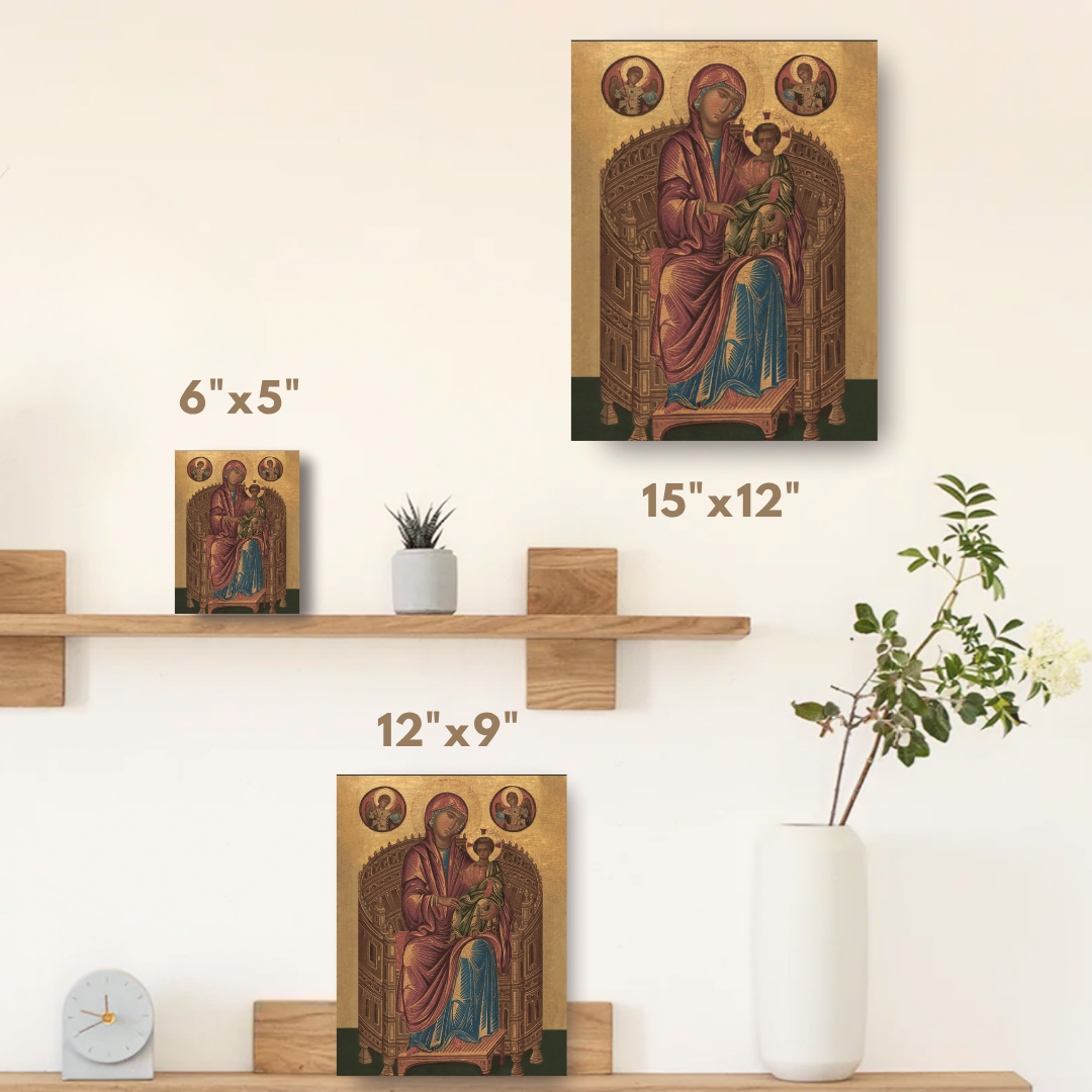 Orthodox Icon of the Mother of God Hodegetria on Throne with Christ – Byzantine 13th Century Icon Reproduction
