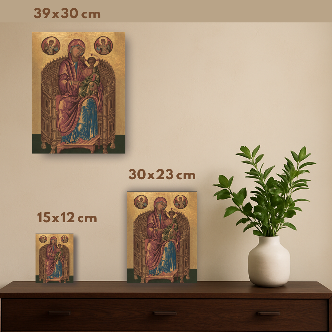 Orthodox Icon of the Mother of God Hodegetria on Throne with Christ – Byzantine 13th Century Icon Reproduction