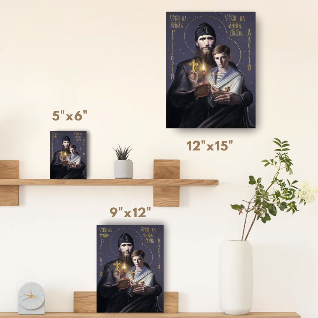 Unusual icon of Saint Elder Grigory Yefimovich Rasputin and Tsarevich Alexei Romanov