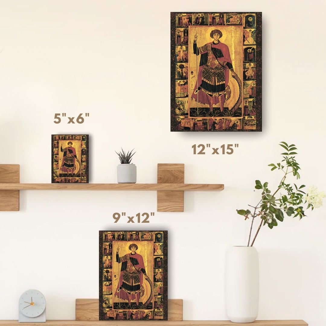 Byzantine icon reproduction of Saint George with kleima, Mount Sinai monastery original
