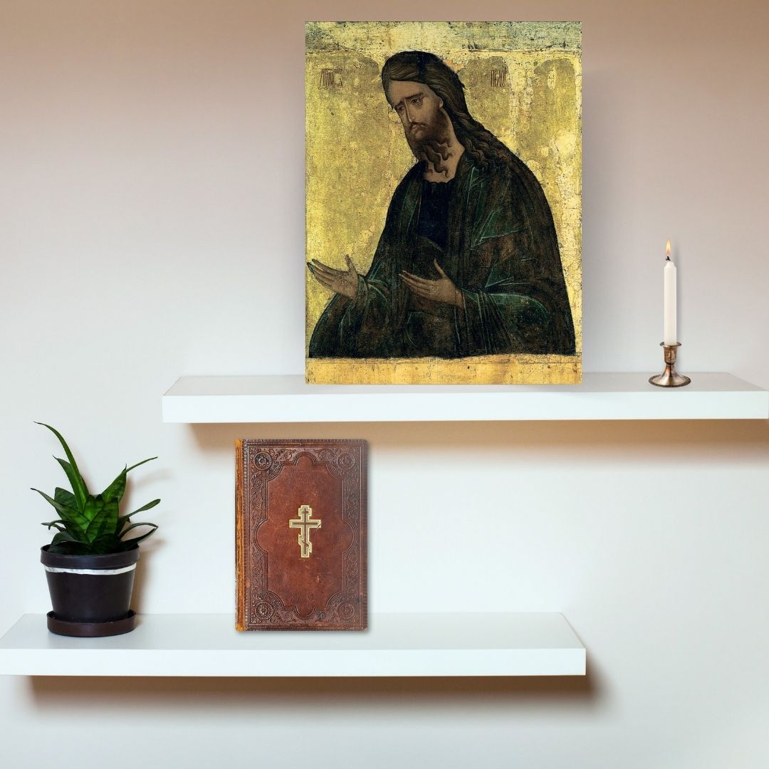 Saint John the Forerunner, the Baptist of the Lord, by iconographer Andrei Rublev. Wooden orthodox icon