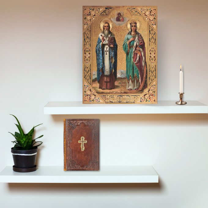 Christian Wooden Icon — Saints John the Merciful and Catherine of Alexandria, Orthodox Wall Decor