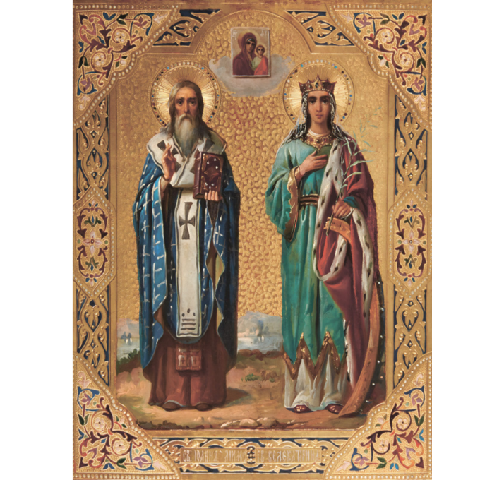 Icon of St. John the Merciful, Patriarch of Alexandria, and the Holy Great Martyr Catherine of Alexandria
