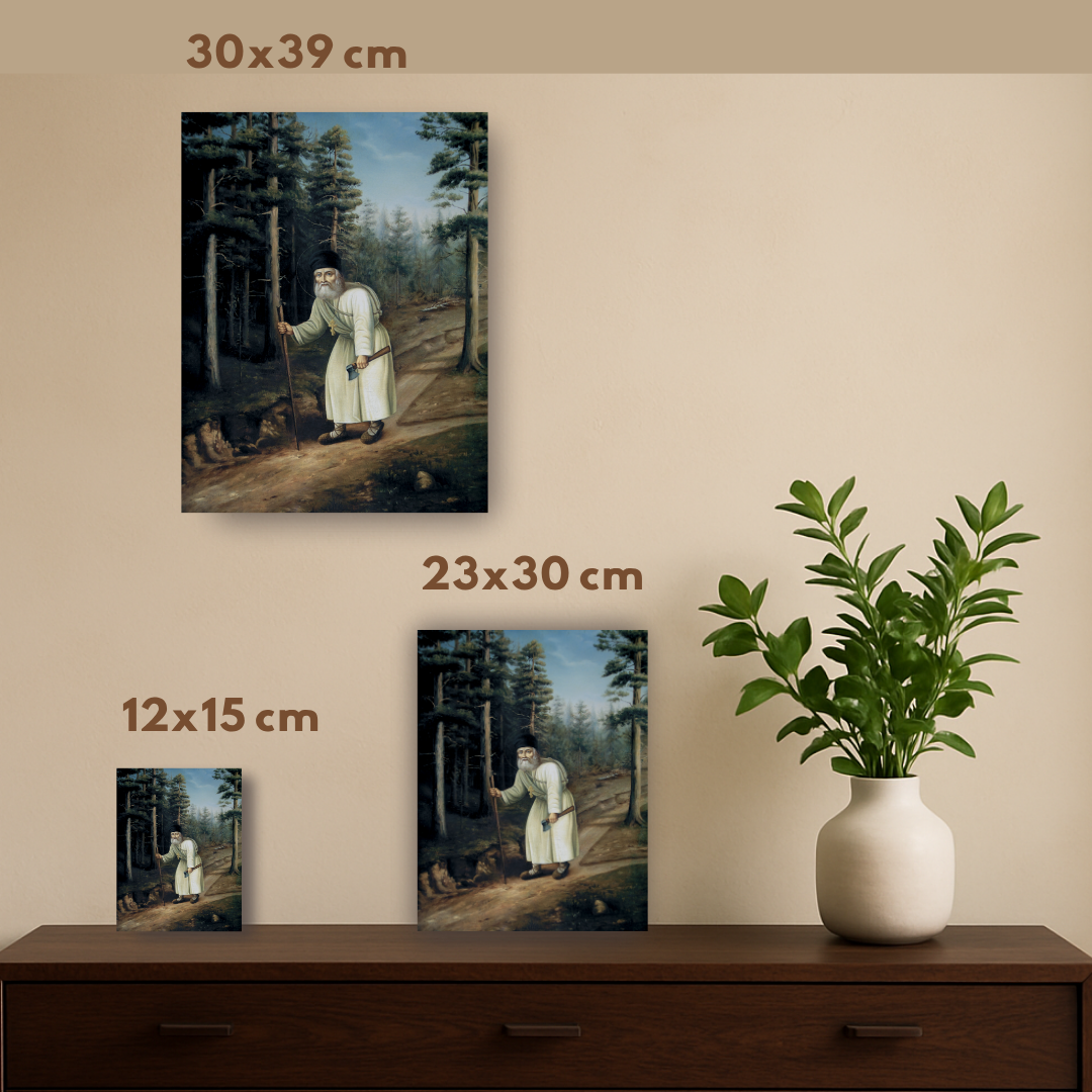 Saint Seraphim of Sarov in the Forest Orthodox Wooden Icon Handmade Christian Wall Art
