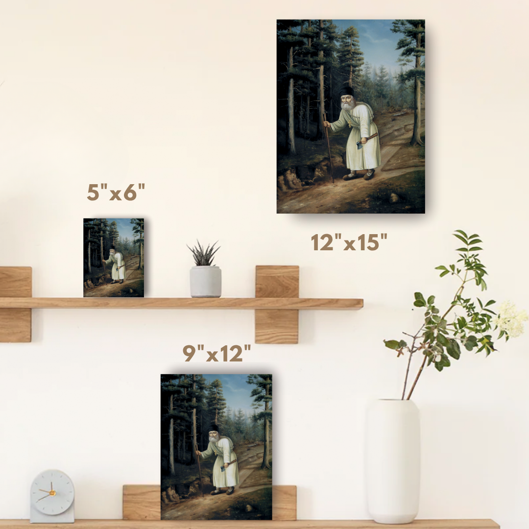 Saint Seraphim of Sarov in the Forest Orthodox Wooden Icon Handmade Christian Wall Art