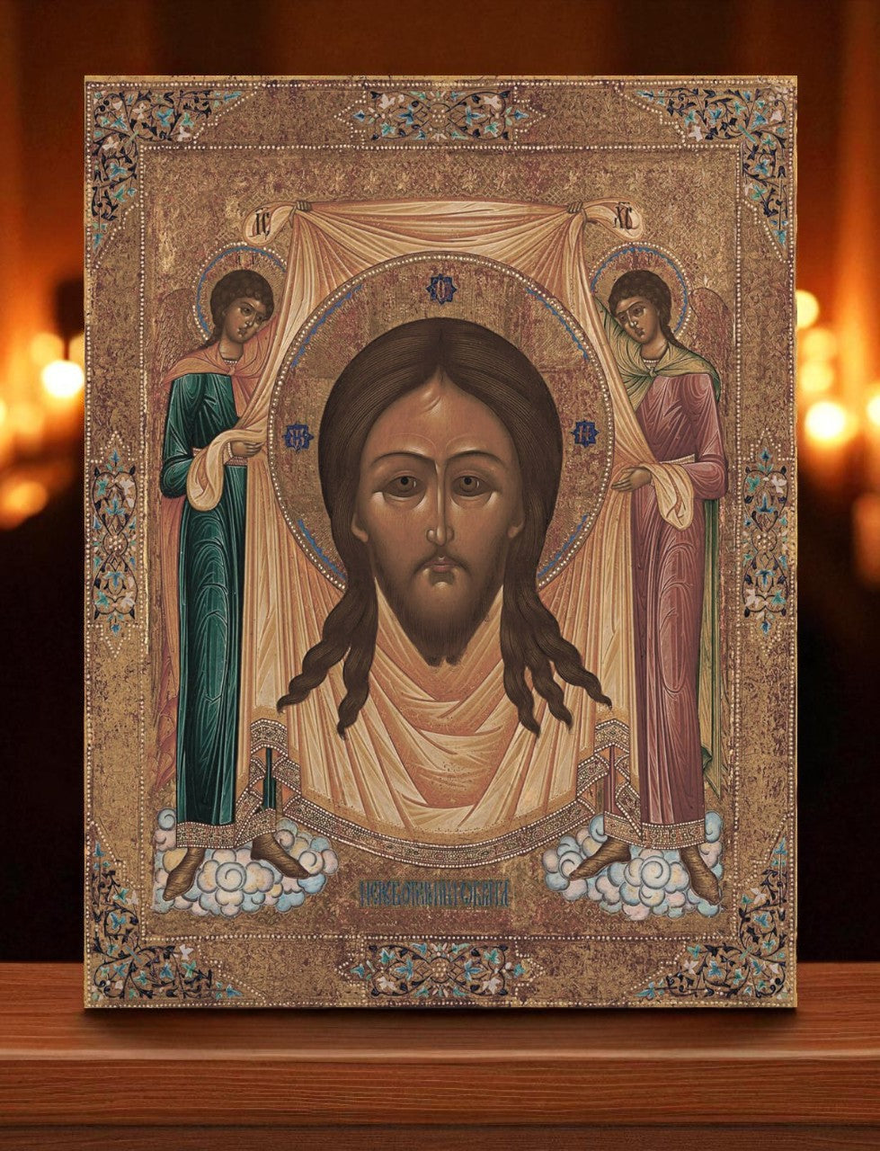 The Icon of Jesus Christ “Not Made by Hands” (Ubrus) with Two Angels