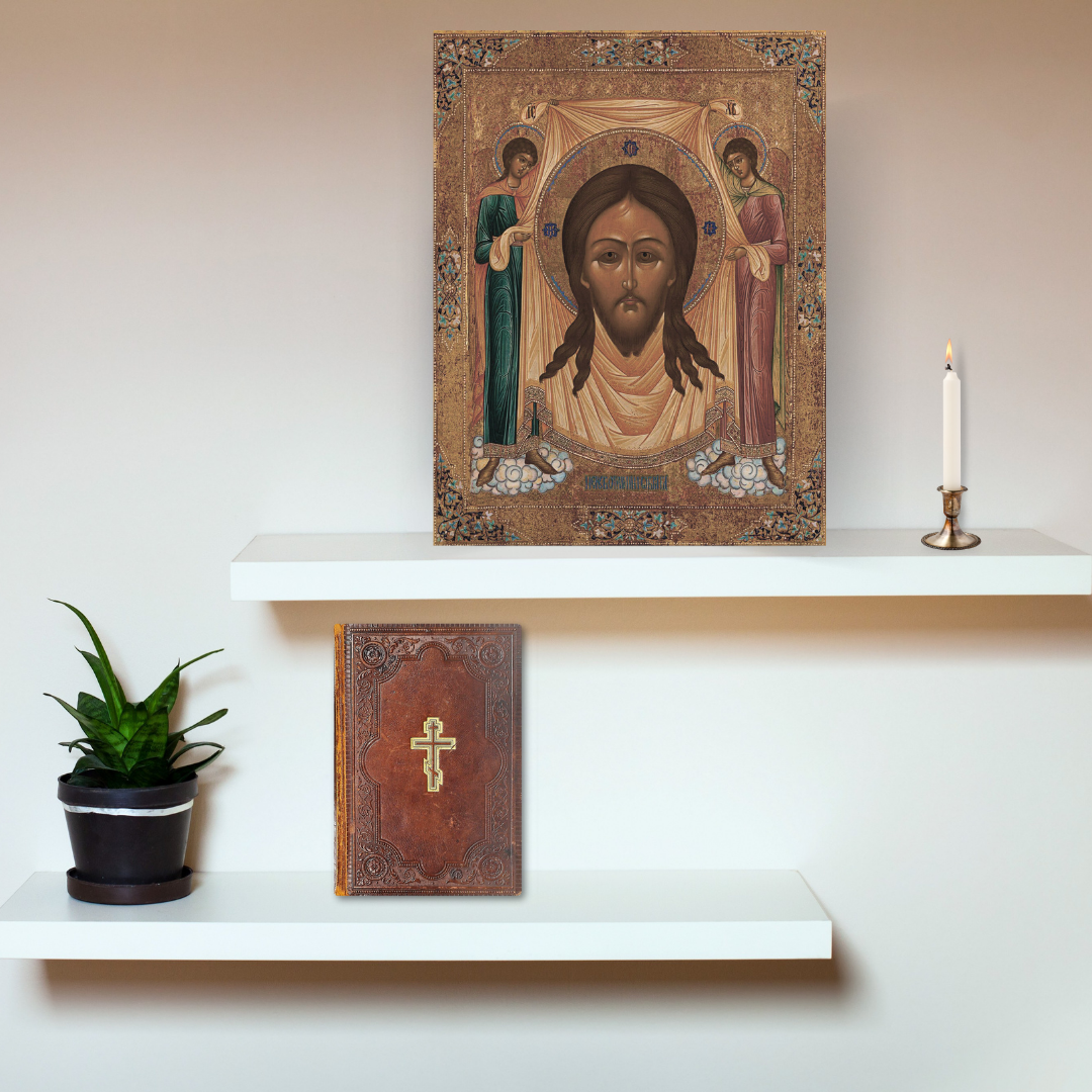 The Icon of Jesus Christ “Not Made by Hands” (Ubrus) with Two Angels