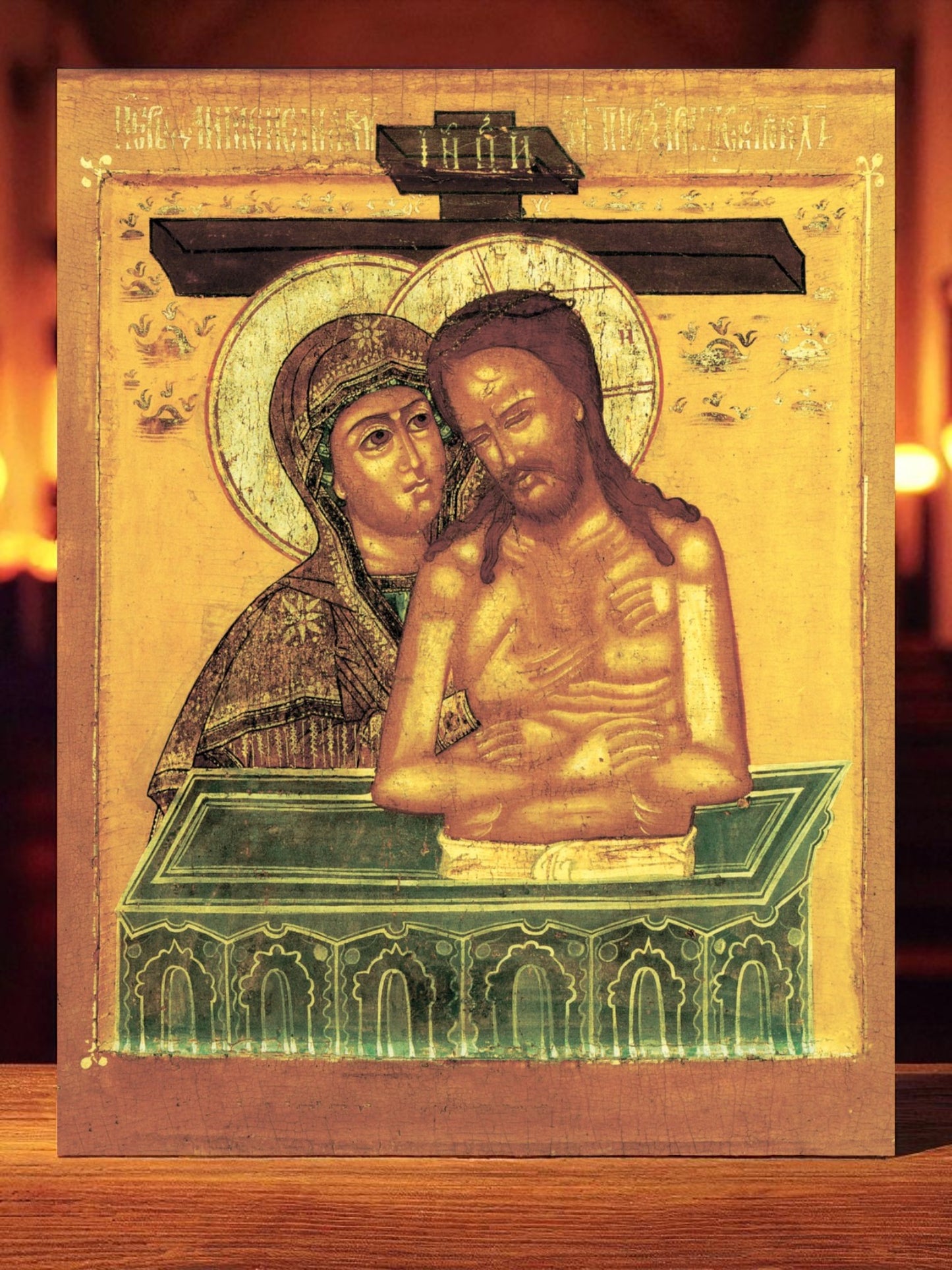 Virgin Mary Lamentation Pieta “Do Not Weep for Me, Mother” Orthodox Wooden Icon Handcrafted Religious Wall Art