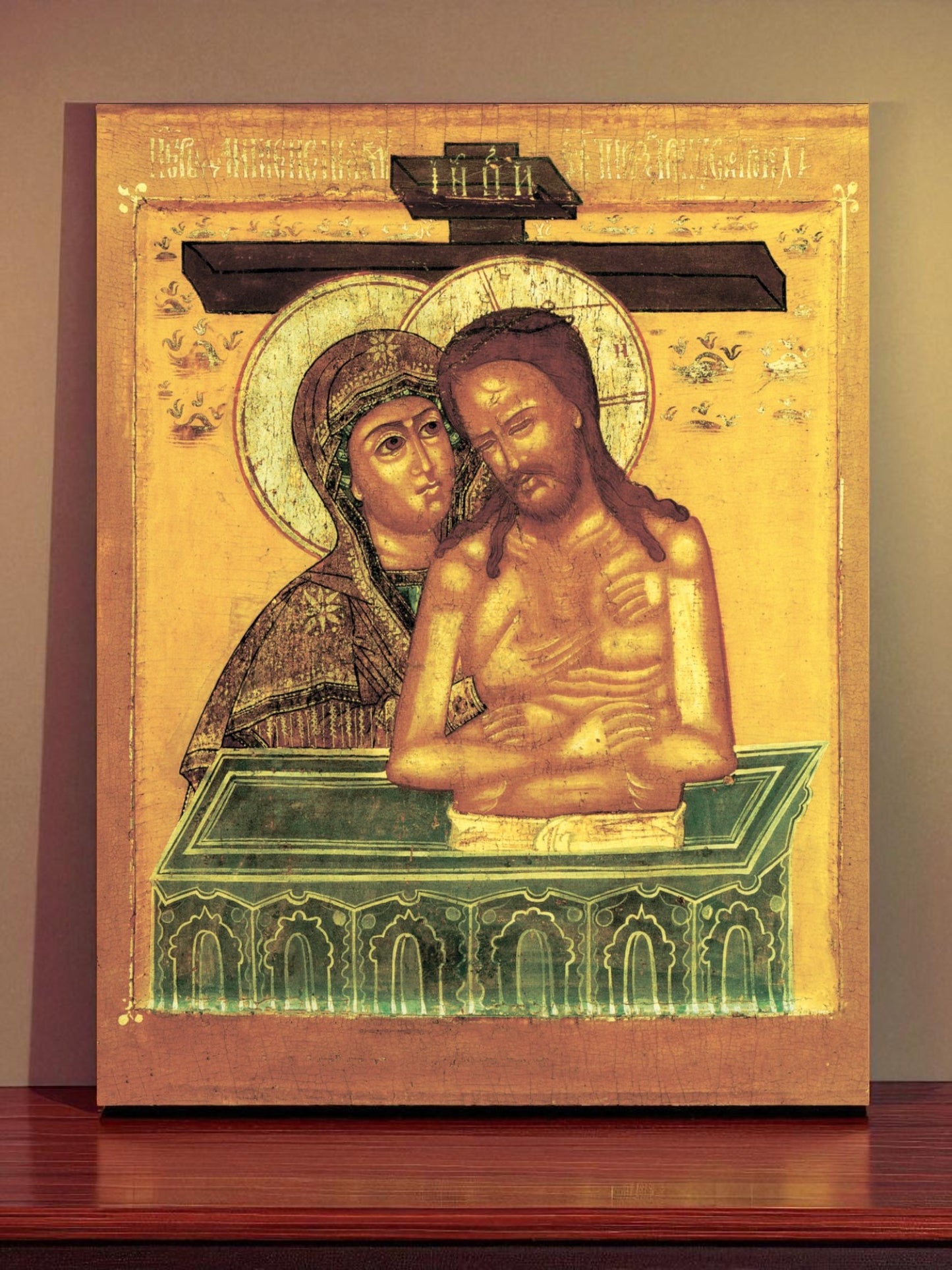 Virgin Mary Lamentation Pieta “Do Not Weep for Me, Mother” Orthodox Wooden Icon Handcrafted Religious Wall Art