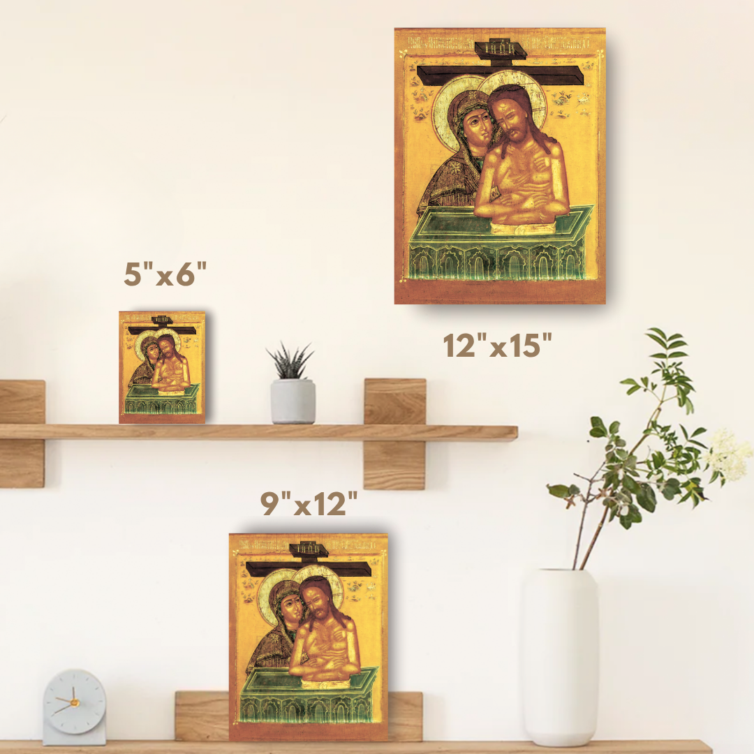 Virgin Mary Lamentation Pieta “Do Not Weep for Me, Mother” Orthodox Wooden Icon Handcrafted Religious Wall Art
