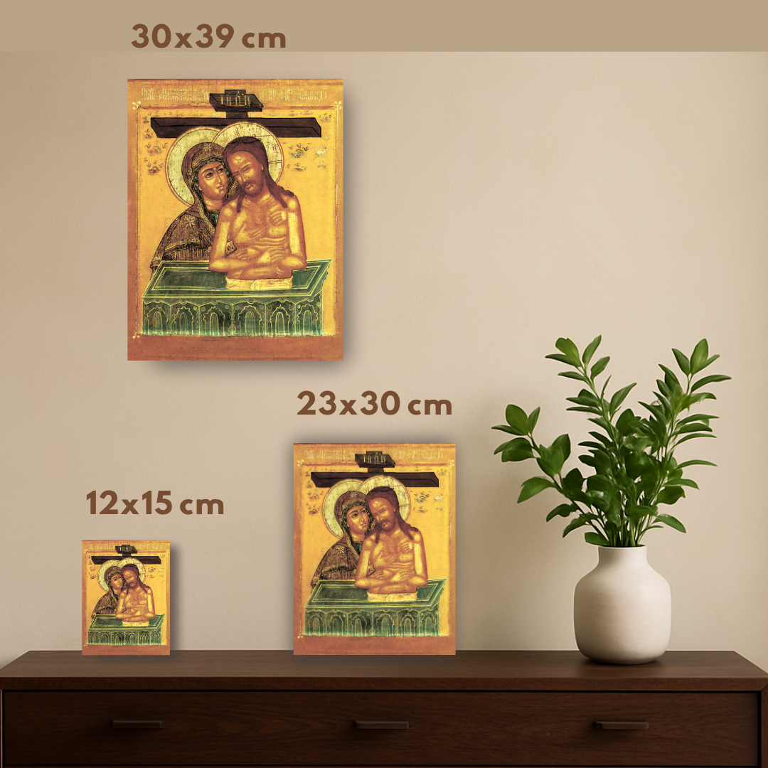 Virgin Mary Lamentation Pieta “Do Not Weep for Me, Mother” Orthodox Wooden Icon Handcrafted Religious Wall Art