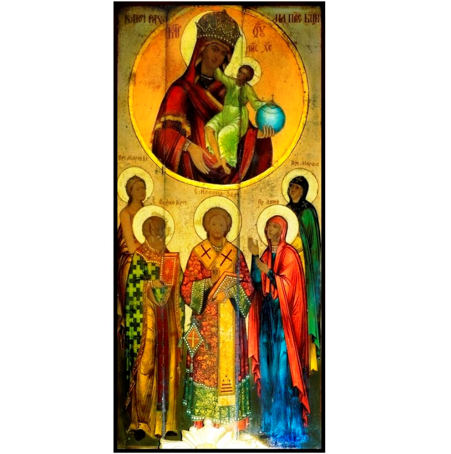 Wooden Icon of the Mother of God "The Key of Reason" with Saints