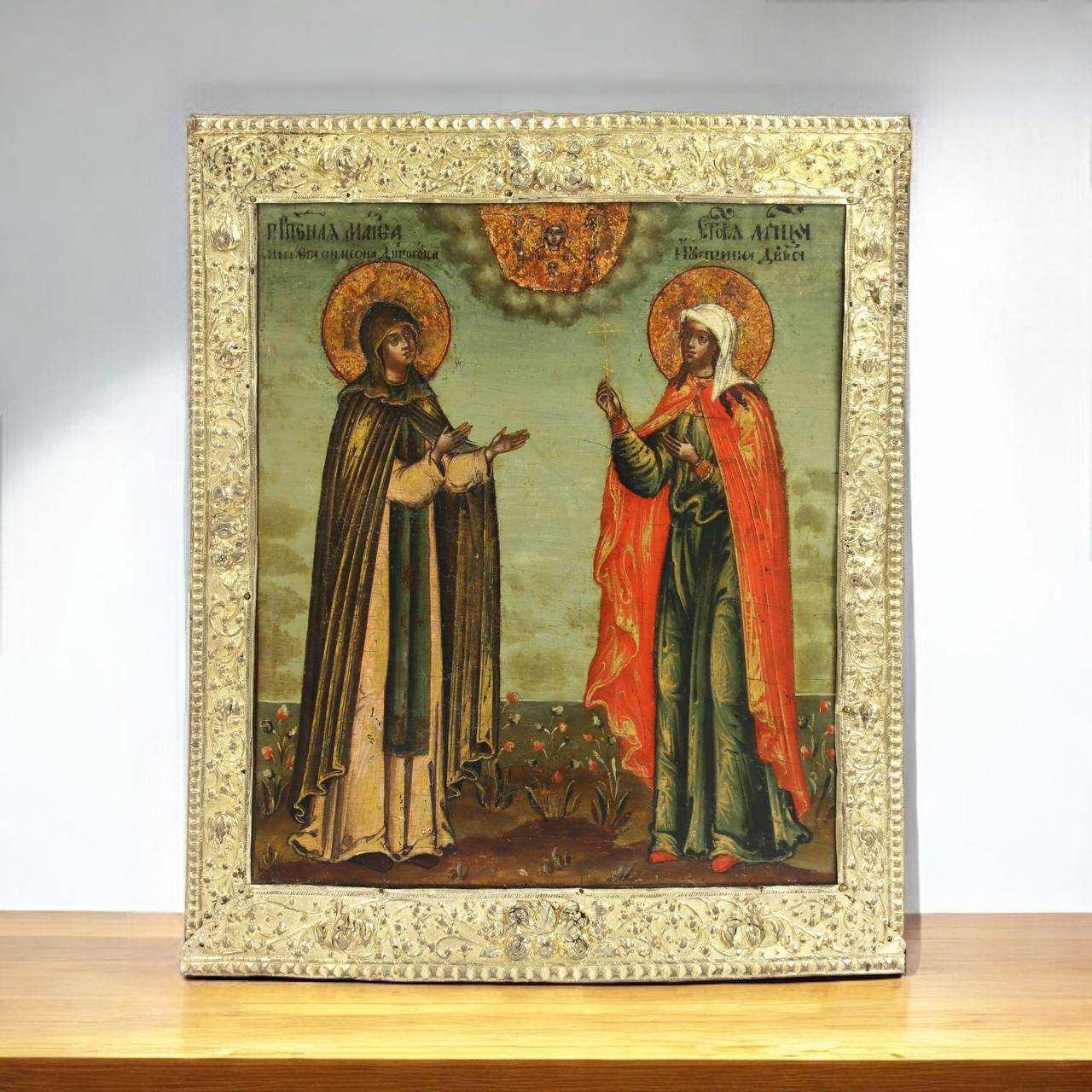 Martha of Antioch and Justina the Martyr. Wooden orthodox icon