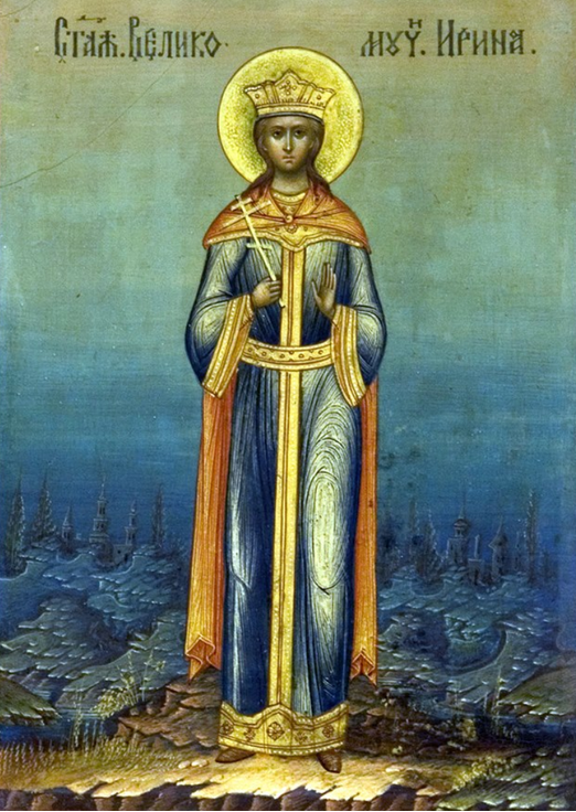 Great Martyr Irene of Macedonia. Wooden orthodox icon.