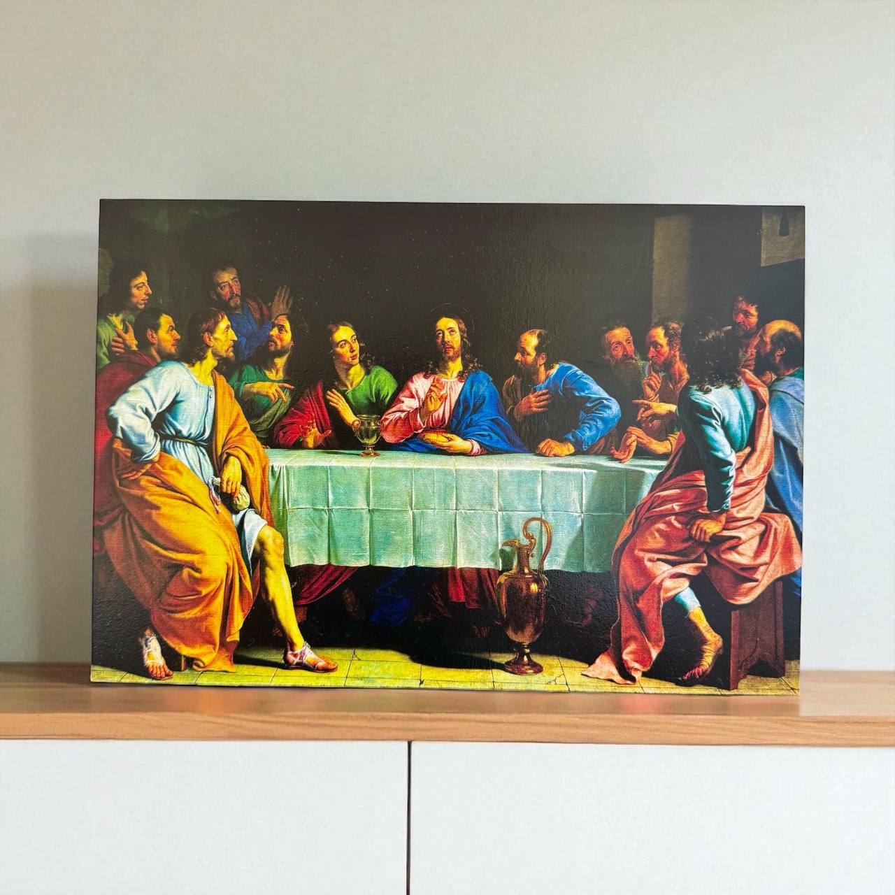 The Last Supper, the Mystical Supper. Wooden orthodox icon