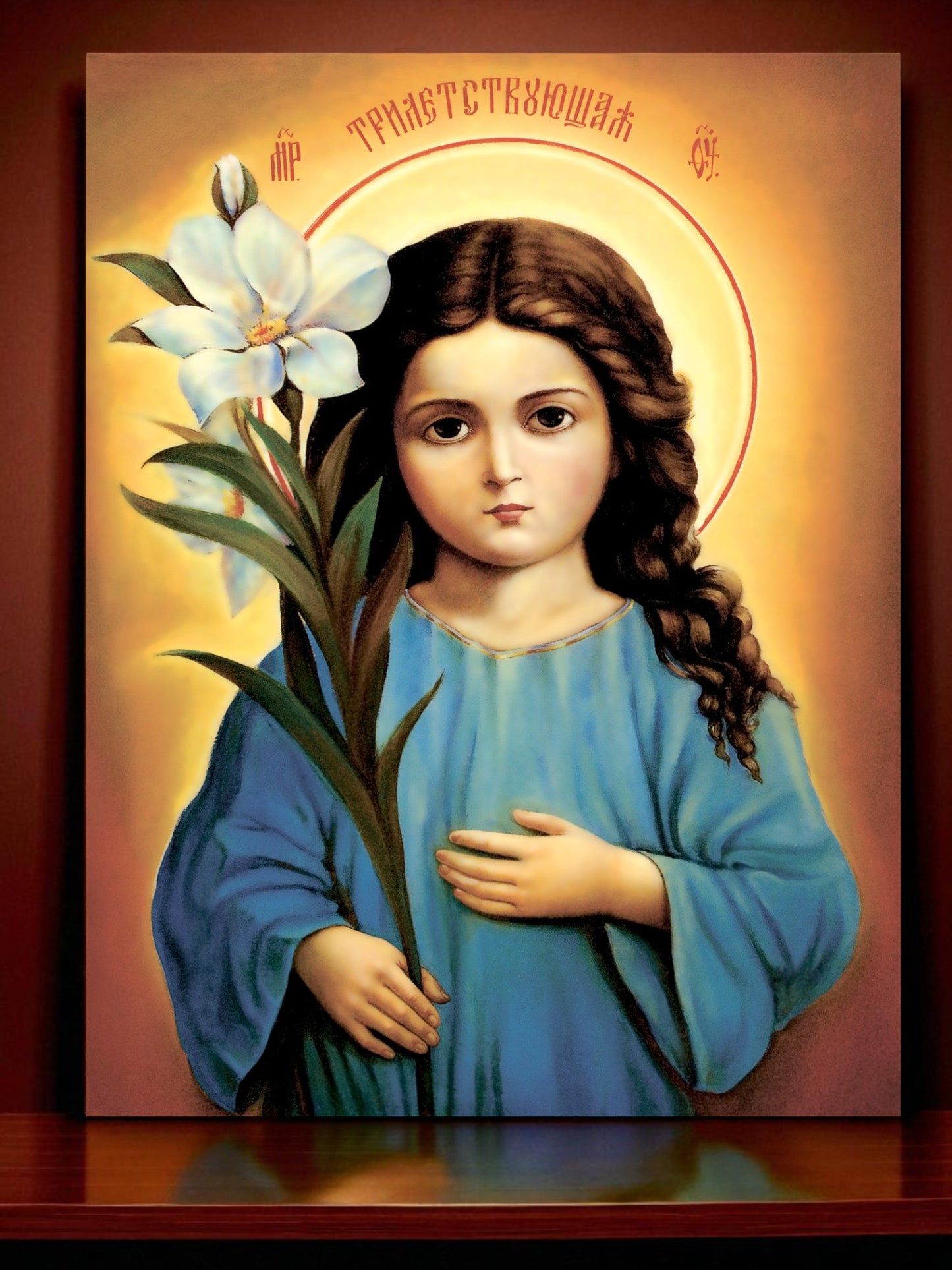 Wooden Icon of the Virgin Mary at 3 Years Old – Symbol of Purity and Holiness