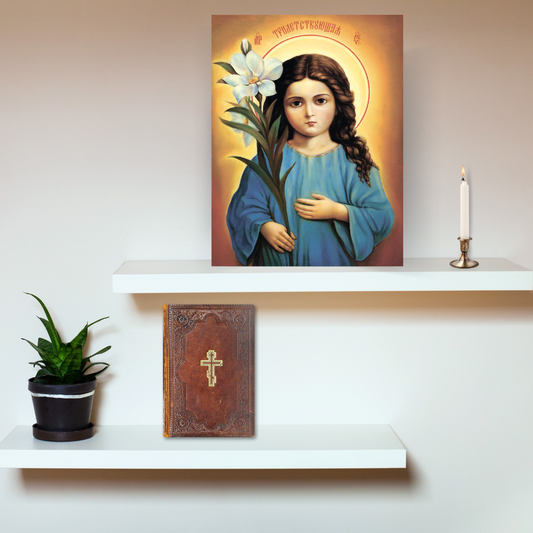 Wooden Icon of the Virgin Mary at 3 Years Old – Symbol of Purity and Holiness