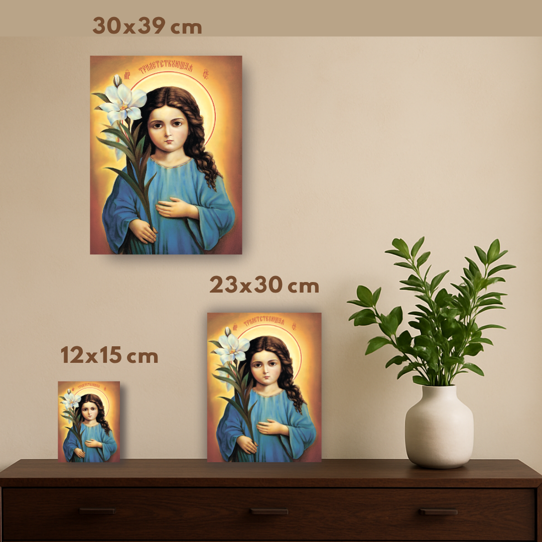 Wooden Icon of the Virgin Mary at 3 Years Old – Symbol of Purity and Holiness