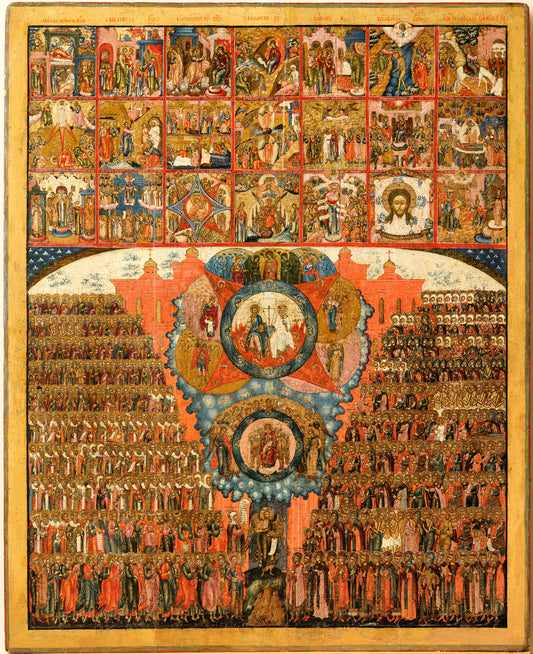 The Assembly of All Saints with Icons of the Feasts. Wooden orthodox icon