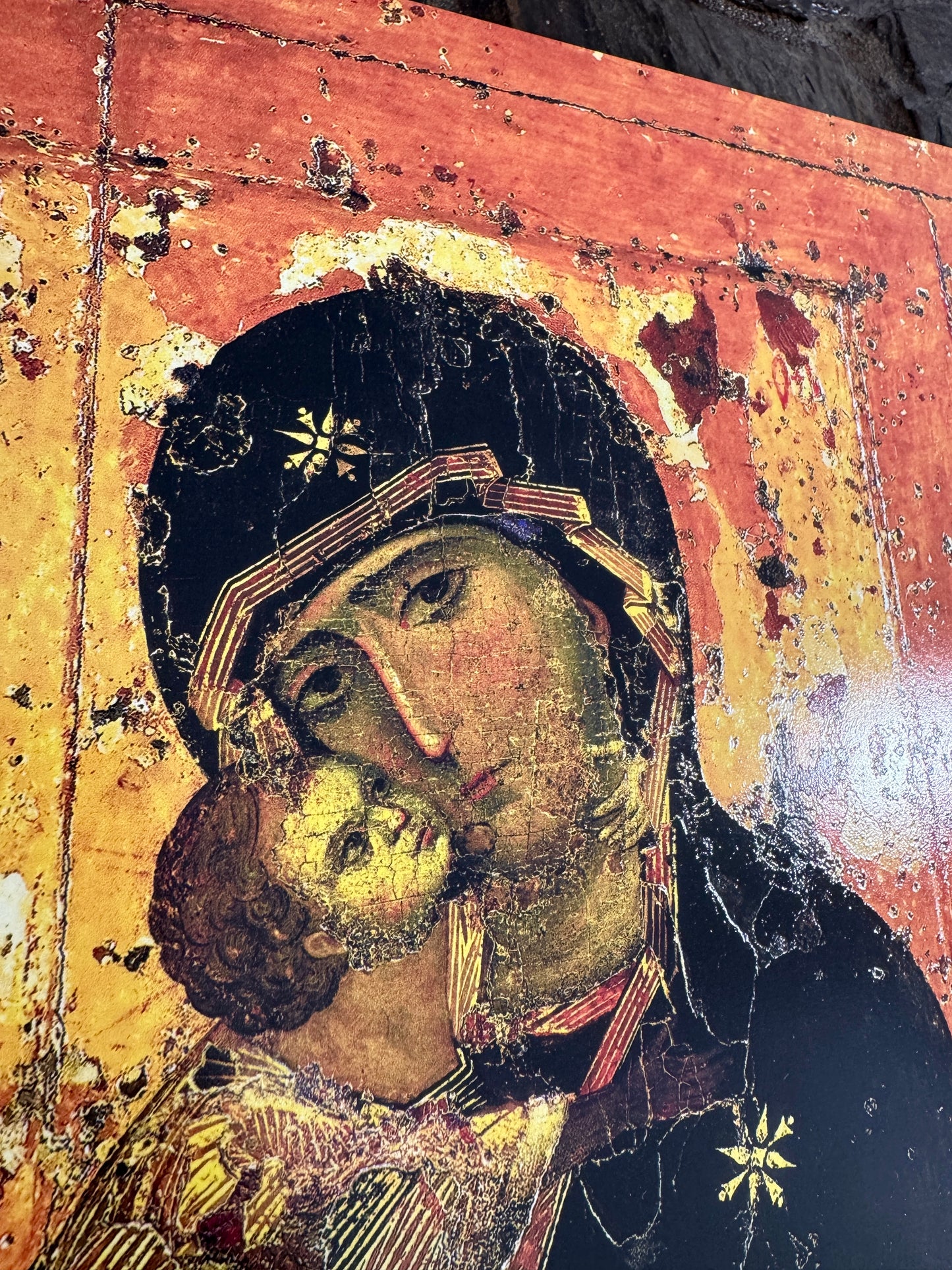 Traditional Byzantine-style icon of the Vladimir Mother of God.
