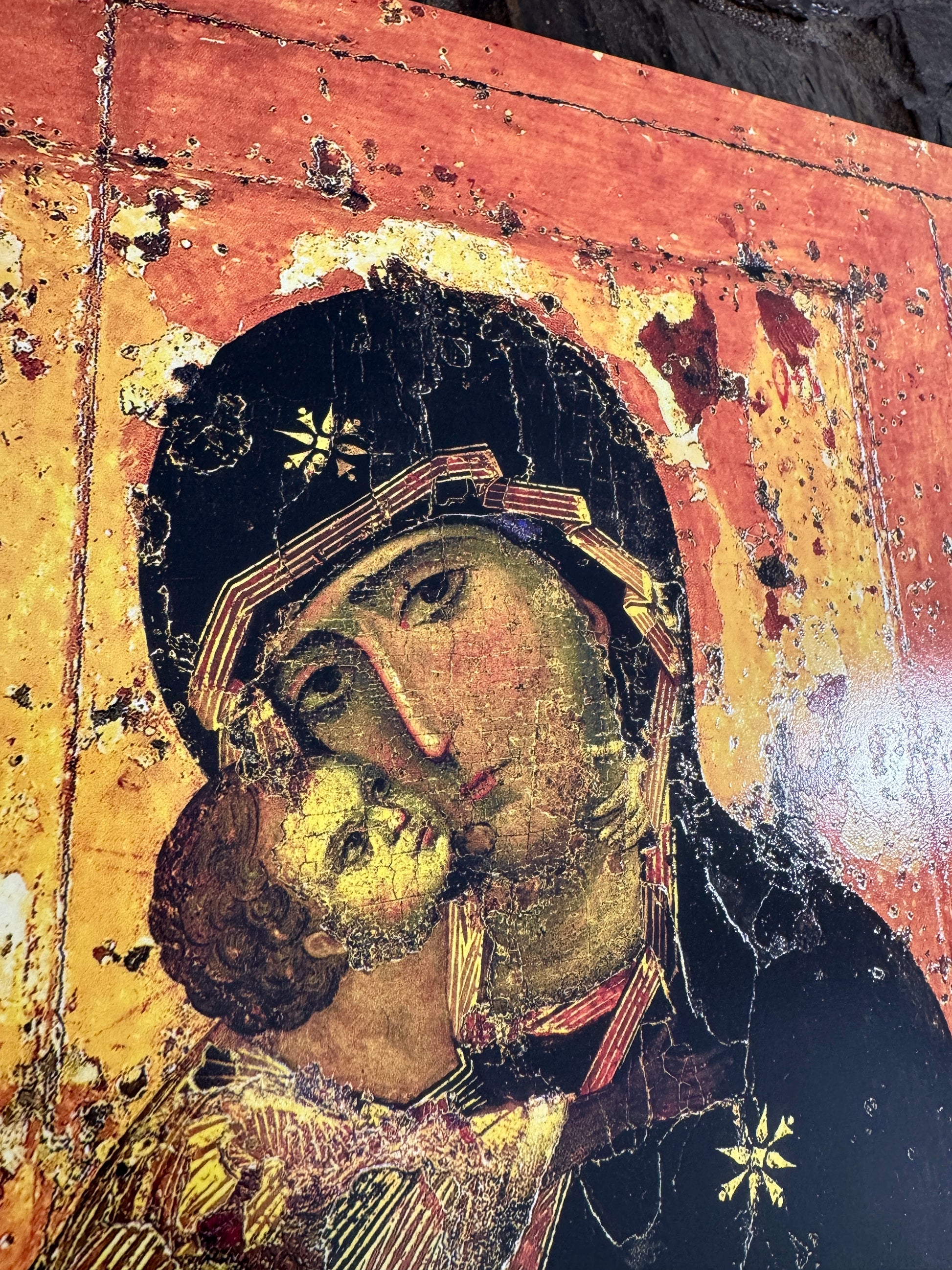 Traditional Byzantine-style icon of the Vladimir Mother of God.