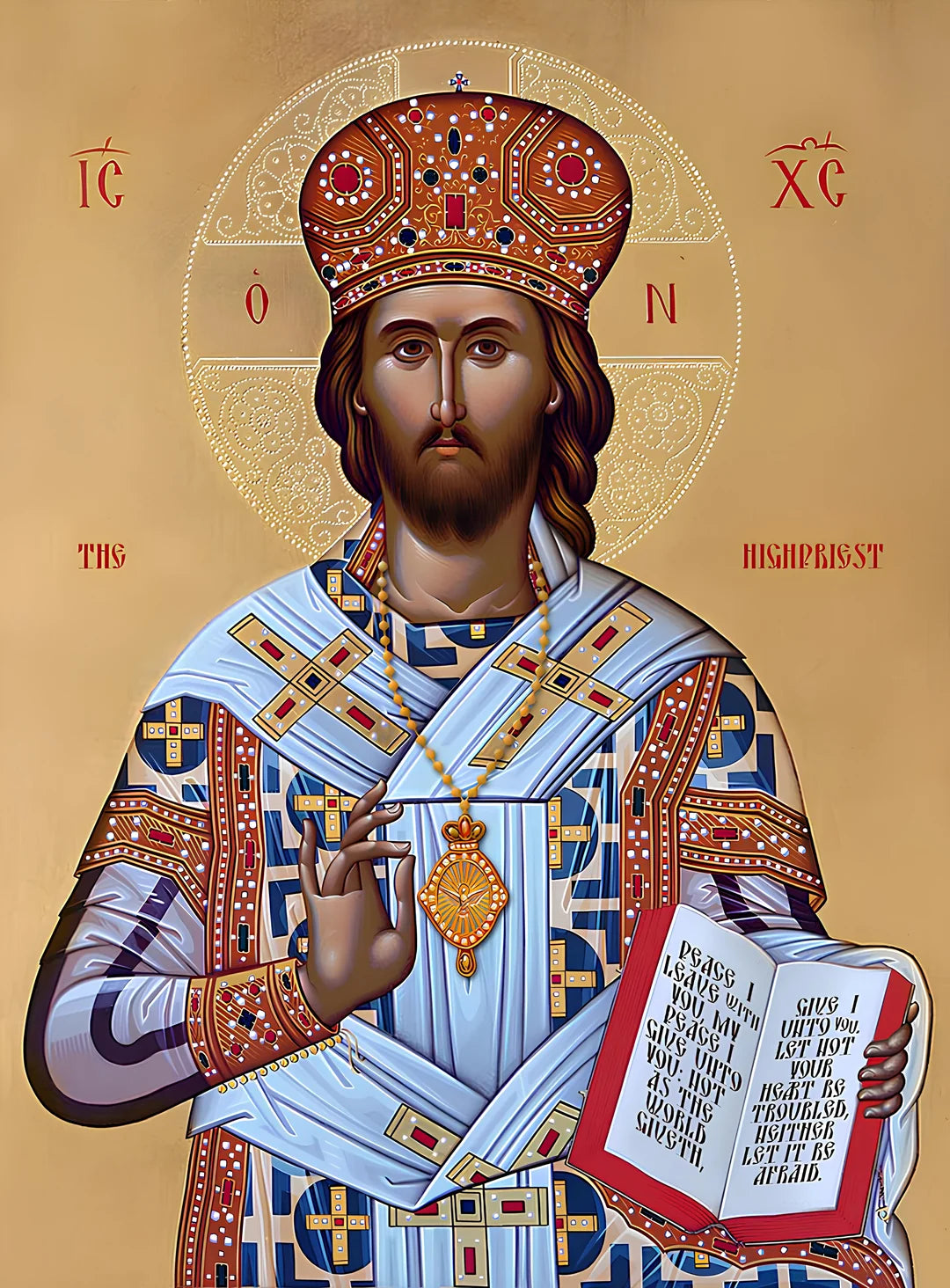 Wooden Icon of Jesus Christ the King of Kings (Great Bishop) religious wall art