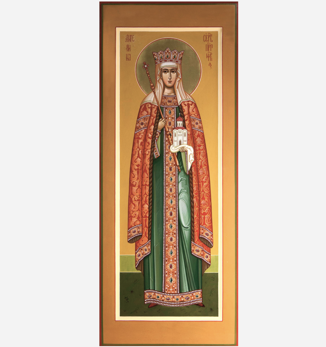 The Reverend Queen Angelina Branković or Angelina of Serbia. Wooden orthodox icon.