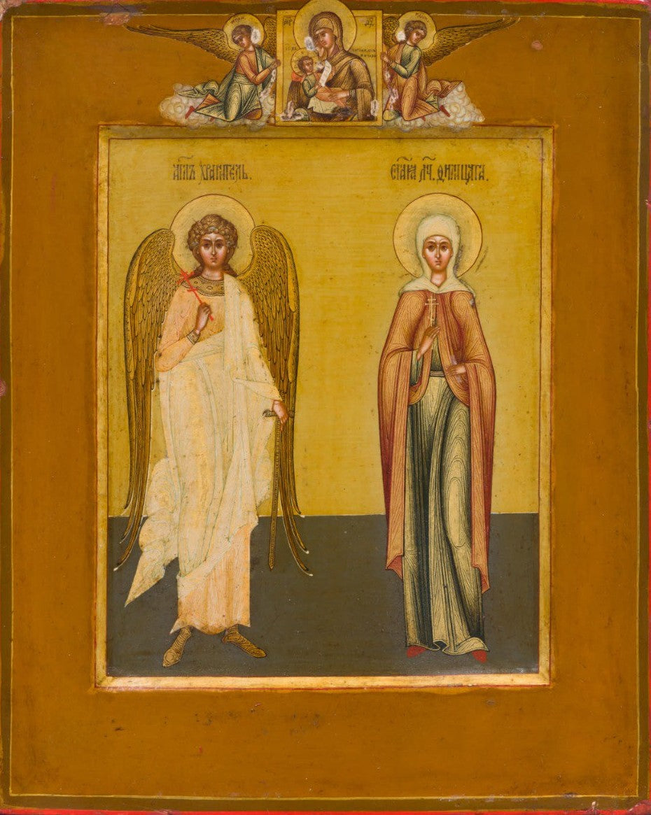 Wooden Icon of Saint Martyr Felicitas of Rome and Guardian Angel 