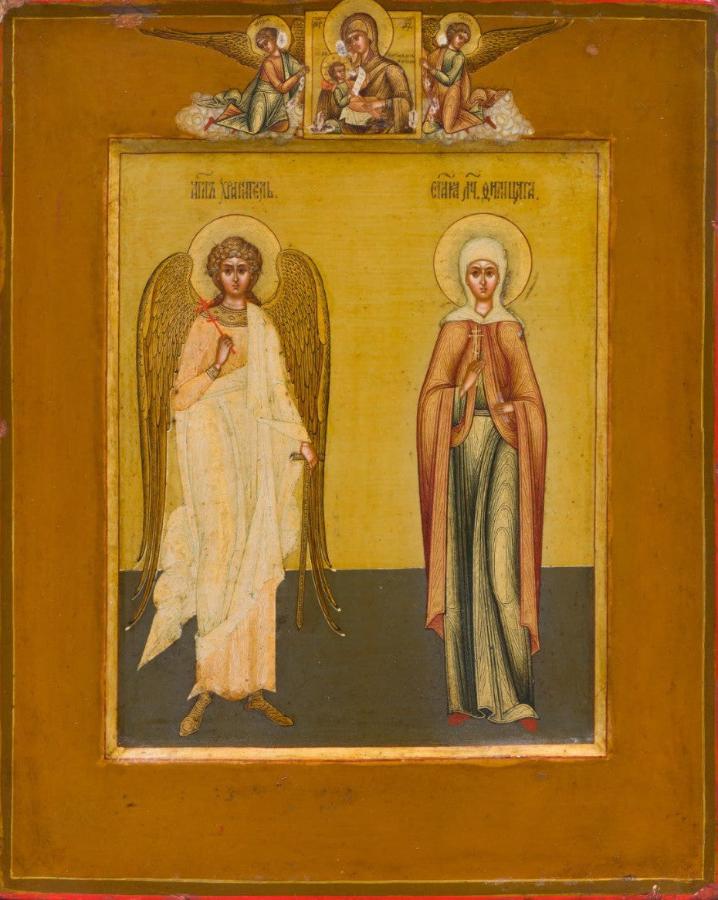 Martyr Felicitas of Rome and Guardian Angel. Wooden orthodox icon