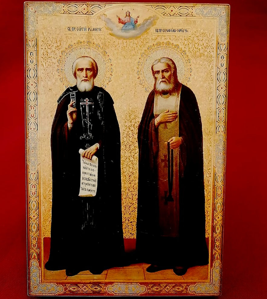 Wooden Icon of Saints Sergius of Radonezh and Seraphim of Sarov