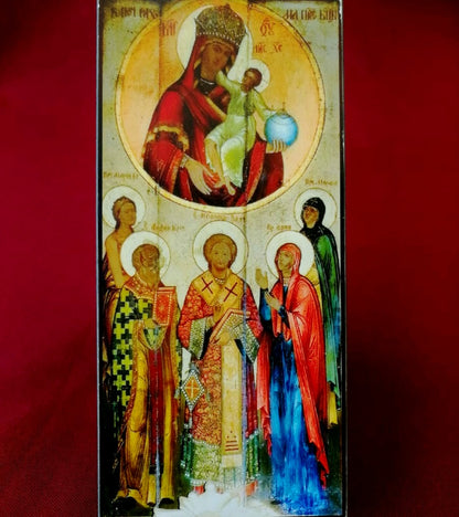 Wooden Icon of the Mother of God "The Key of Reason" with Saints