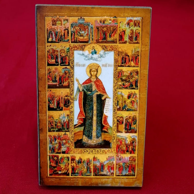 Icon of the Holy Great Martyr Irene with scenes of her life around the edges of the icon