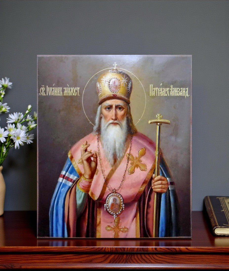 This blessed icon depicts Saint John the Merciful, Patriarch of Alexandria — one of the greatest examples of Christian charity and compassion in the history of the Church.