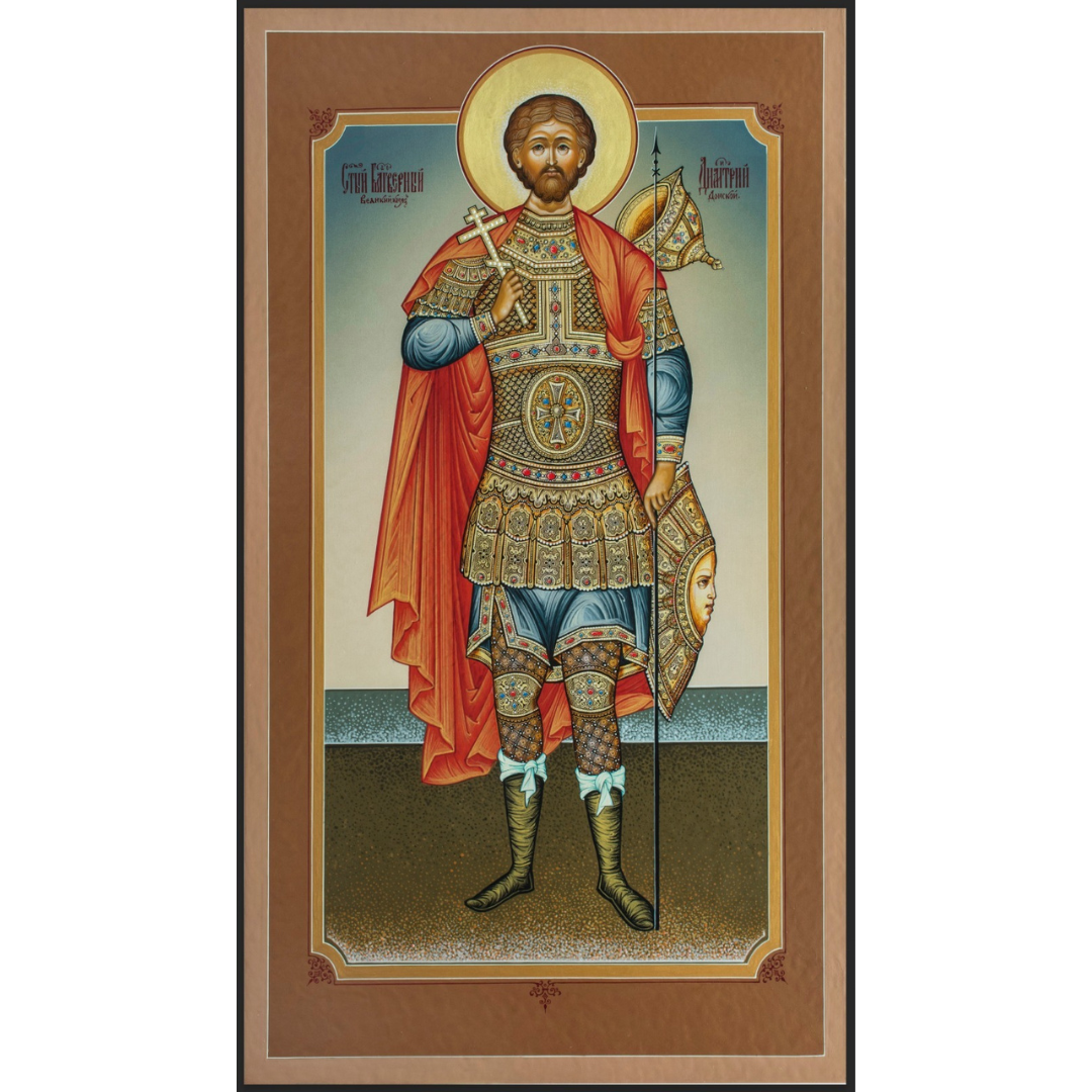 Saint Righteous Prince Dmitry Donskoy or Dimitry of the Don Right-believing Demetrios Donskoy, Grand Prince of Moscow. Wooden orthodox icon.