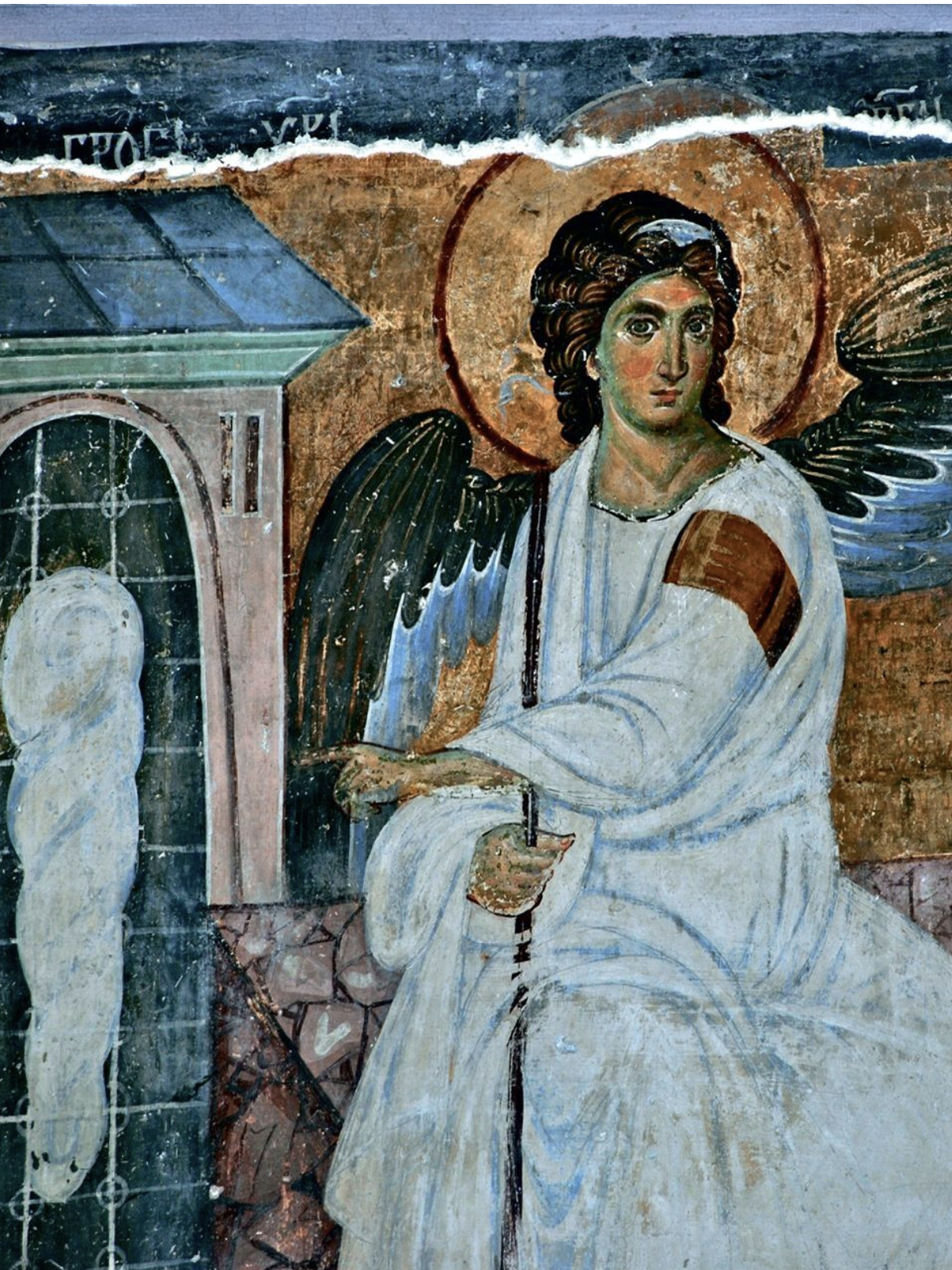 Serbian Orthodox art print of the 13th-century White Angel fresco on wood

Christian icon featuring the angel at Christ’s tomb inspired by Mileseva Monastery
