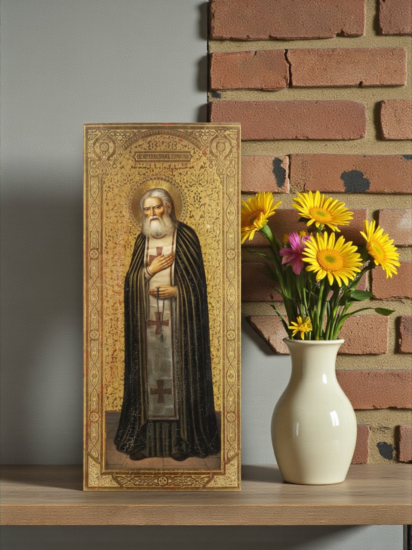 This icon of Saint Seraphim of Sarov with his life not only reflects his spiritual legacy but also serves as a profound devotional image for prayer, contemplation, and the strengthening of faith.