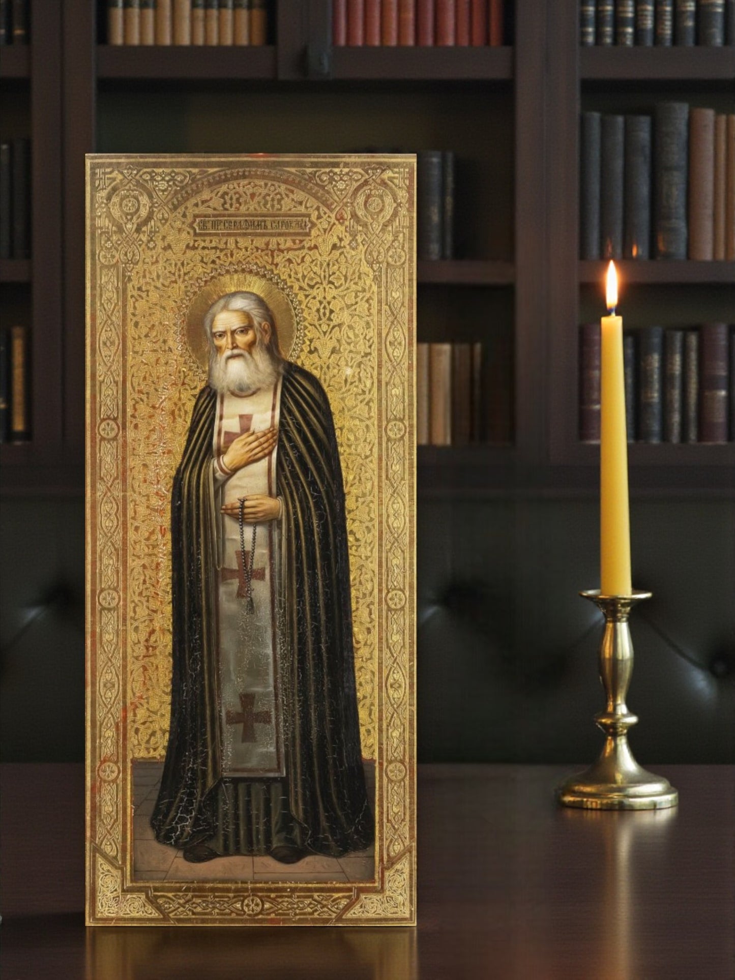 Orthodox icon Seraphim of Sarov with blessing gesture