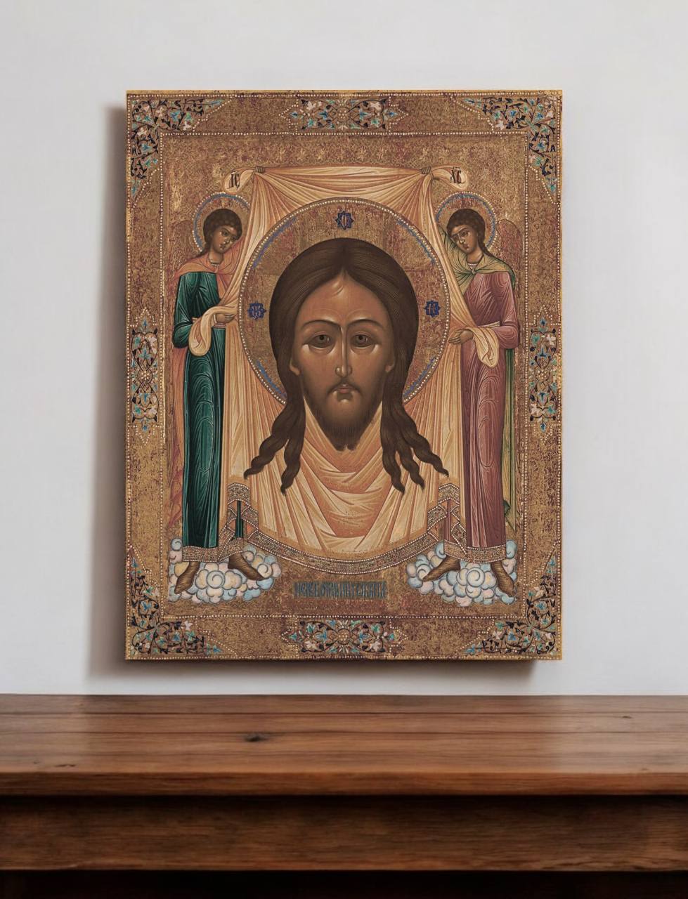 The Icon of Jesus Christ “Not Made by Hands” (Ubrus) with Two Angels