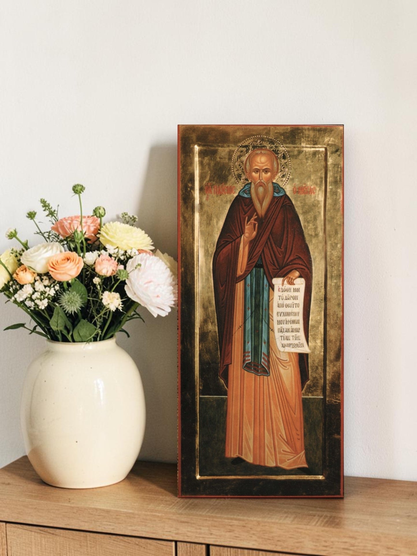 Saint Venerable Paisius the Great. Wooden orthodox icon.