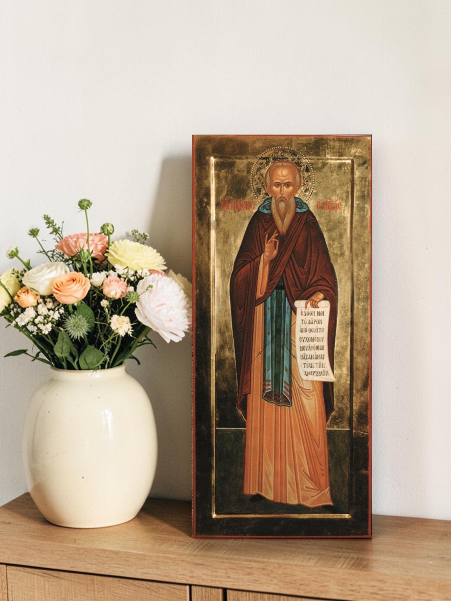 Saint Venerable Paisius the Great. Wooden orthodox icon.