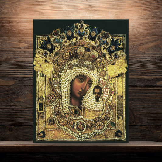 Kazan Theotokos Orthodox icon with royal and monastic heritage symbolism