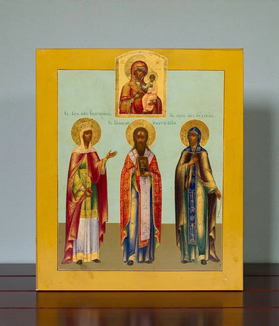 Icon of Great Martyr Catherine, Ignatius the God-Bearer & Eudokia | Hodegetria Orthodox Icon icons