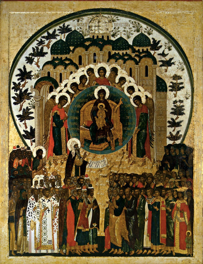 Wooden orthodox Icon of the Theotokos "Rejoices in You"