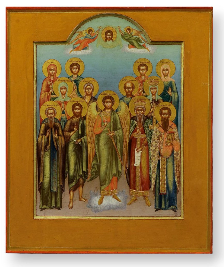 Guardian Angel with Assembly of Saints Icon | Antique Russian Orthodox Icon