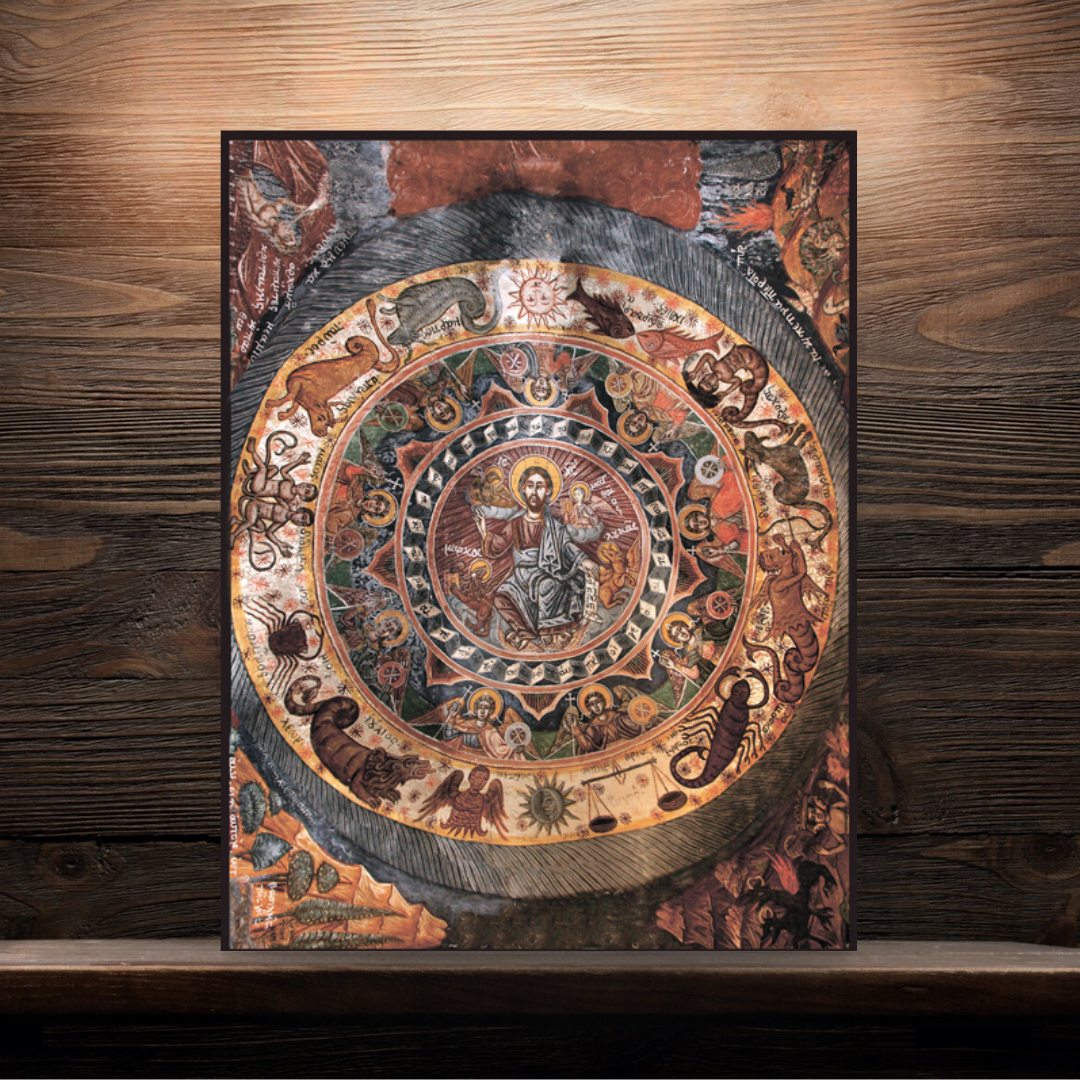 Orthodox mystical icon showing Christ at center of universe and heavens