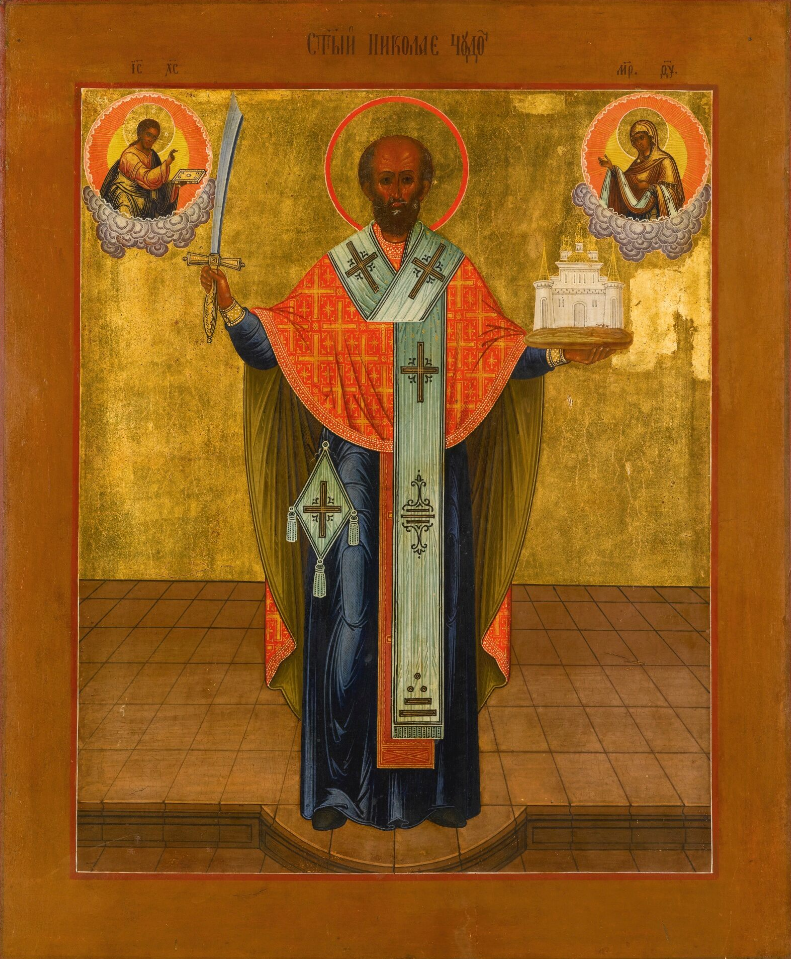 Saint Nicholas the Wonderworker, Bishop of Myra in Lycia. The Mozhaysk Icon. Wooden orthodox icon.