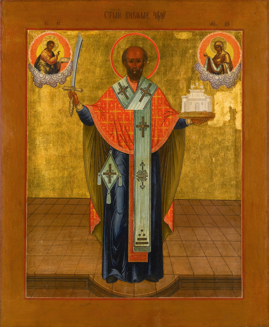 Saint Nicholas the Wonderworker, Bishop of Myra in Lycia. The Mozhaysk Icon. Wooden orthodox icon.